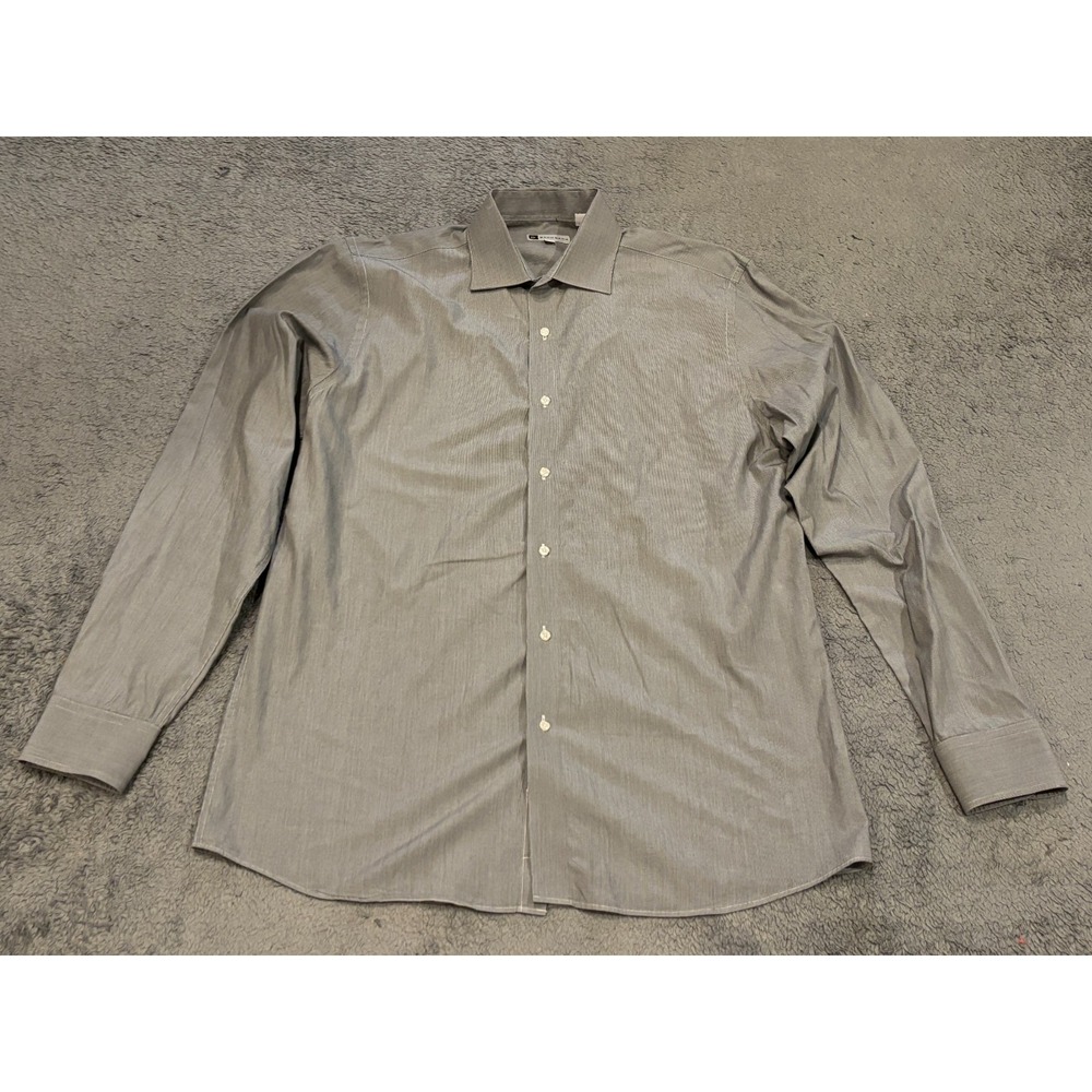 Bachrach Dress Shirt Mens 16.5 36/37 Blue Microstripe Long Sleeve Button Career